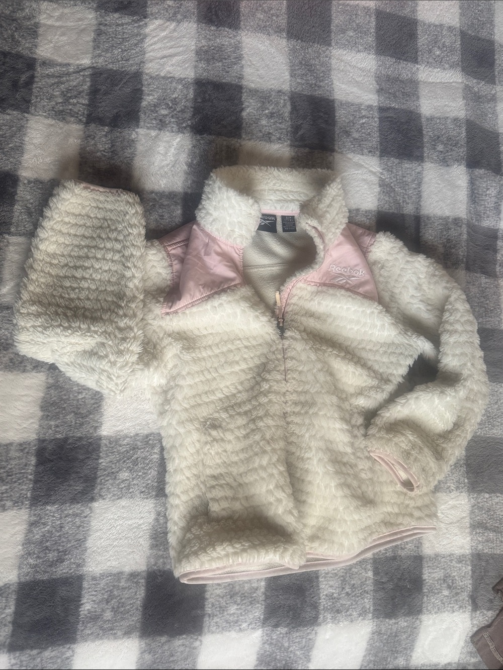 Reebok Cream Sherpa Zip Jacket with Pink Accents